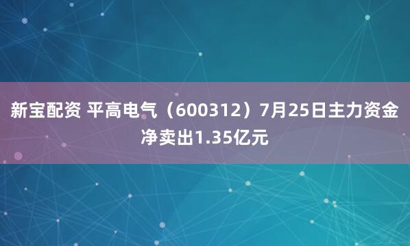 新宝配资 平高电气（600312）7月25日主力资金净卖出1.35亿元